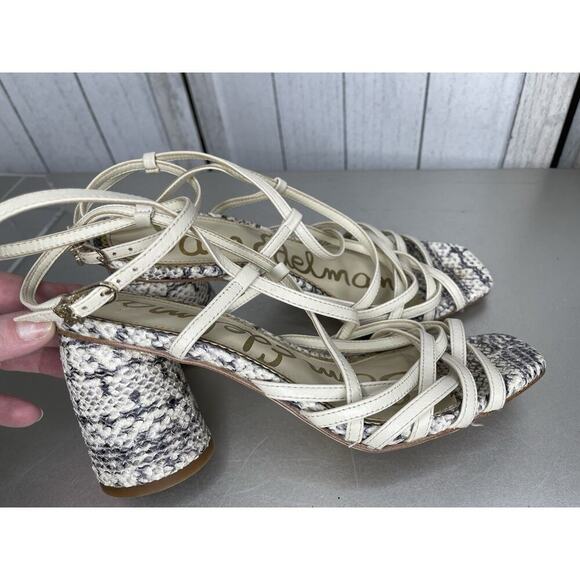 Sam Edelman Daffodil Leather Sandal Snake Print Ivory Round Block Heel Size 7 - Picture 4 of 6